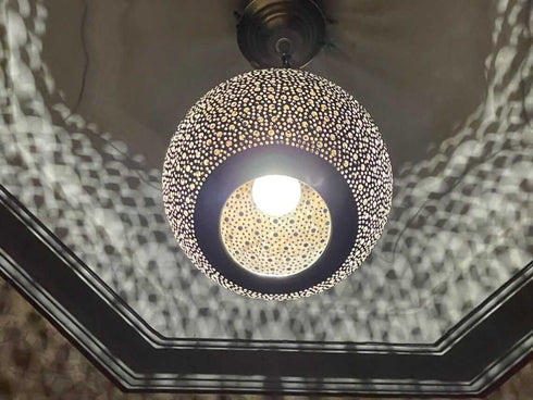 Moroccan Brass Pendant Light – Handmade Pierced Lamp (PL 1074)